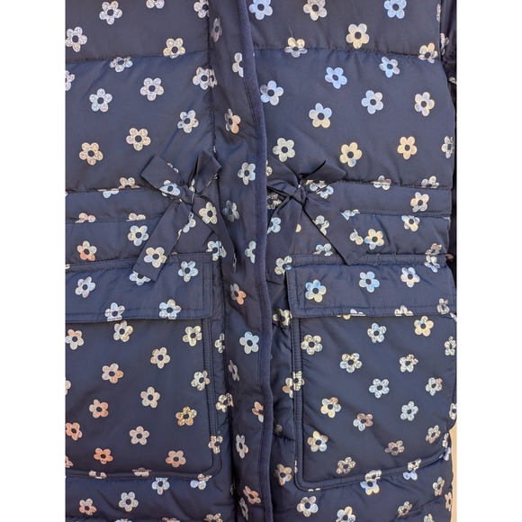 Crewcuts Everyday JCrew Girls Navy and Silver Floral Puffer Coat Size 10 - Picture 4 of 9